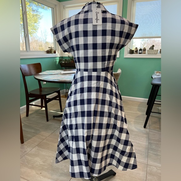 Vintage Style Navy/White Gingham Shirt Dress - Picture 3 of 11